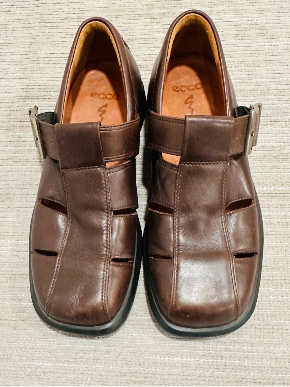ECCO Men's Brown Leather Fisherman Sandals Casual Shoes US 7.5 $149.95 EUC *